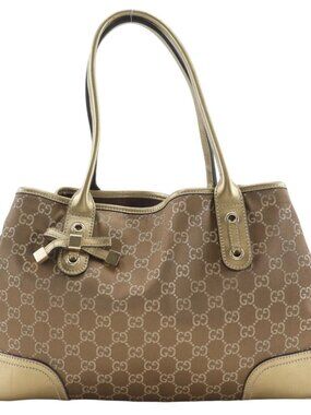 GUCCI Pretty Tote Bag 163805 ribbon gold GG canvas ribbon Women